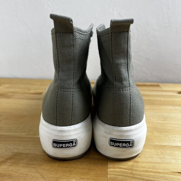 Superga 2708 High Top Tank Sneakers Platform Shoes Green Canvas Womens 9 Men 7.5 - Picture 5 of 9